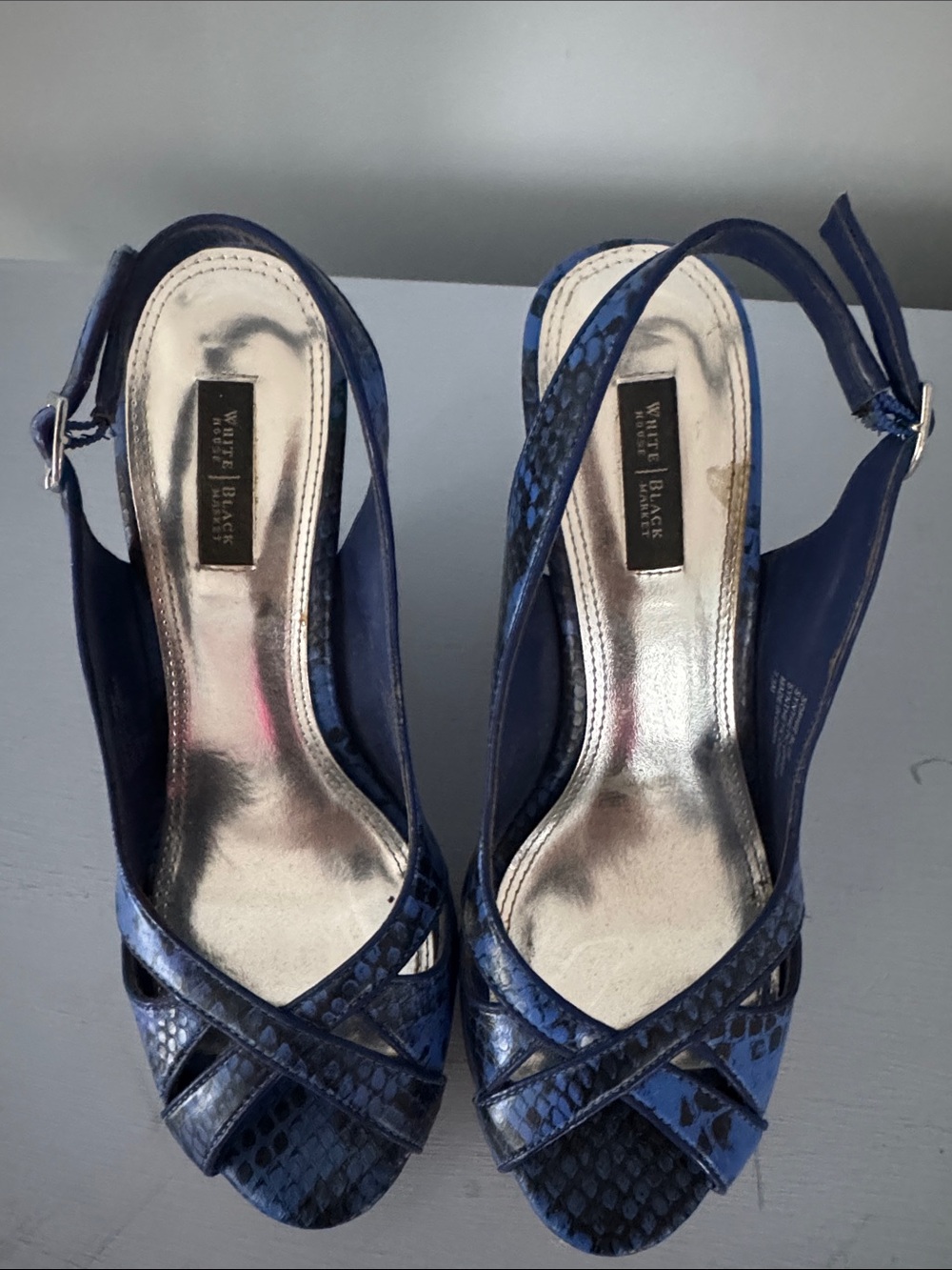 White House Black Market Navy Slingback Peep-Toe Heels